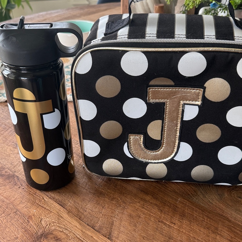Justice J initial Black/Gold Lunch box and water bottle